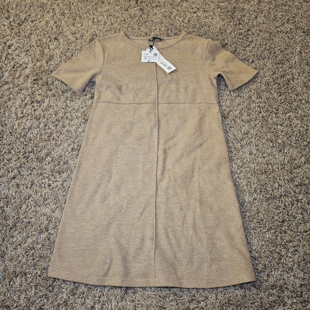 Zara Beige Short-Sleeve Mini Dress